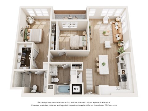 Floor plan for 2 beds, 2 baths, 1202 sqft